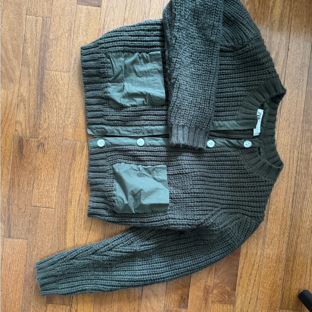 Zara Olive Knit Cardigan with Buttons